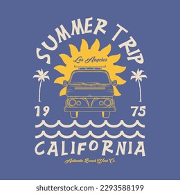tee print design with vintage van drawn as vector