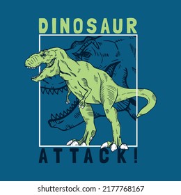 tee print design with wild dinosaur  sketch as vector