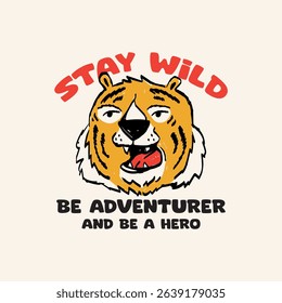 tee print design with wild tiger head sketch as vector