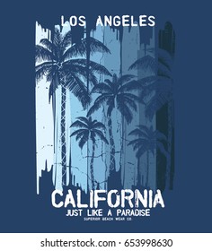 tee print vector design with brushes and palms