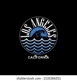 tee print vector design Los Angeles with palm trees and typography.