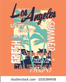 tee print vector design with palm, typo and grunge texture