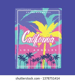 tee print vector design with palm tree texture and typo