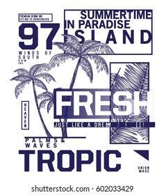 tee print vector design with palm trees as summer concept