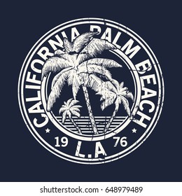 tee print vector design with palm tree and typo