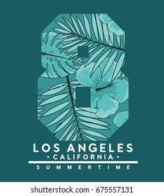 tee print vector design with palm leaves and typo