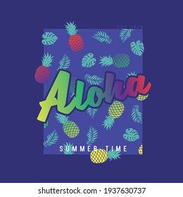 tee print vector design with pine apple drawn as vector