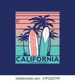 tee print vector design with surf board drawn