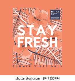 tee print vector design with tropical flower and leaf texture