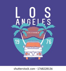 tee print vector design with van sketch