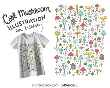 Tee shirt design - cute vector mushrooms