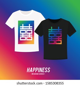 Tee shirt design with double happiness symbol
