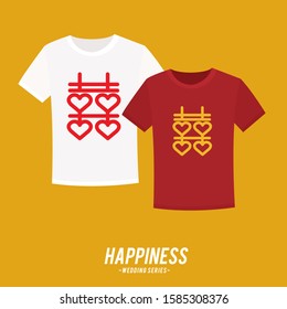 Tee shirt design with double happiness symbol
