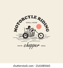 Tee shirt design slogan typography motorcycle riding with man riding chopper motorcycle vintage illustration