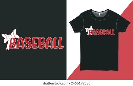 Tee Shirt Graphic for Baseball Lover, Baseball Tee Shirt Vector, Baseball Fan Shirt with Bow Vector.