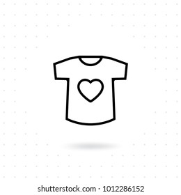 Tee Shirt Icon. Thin Line Tee Shirt Icon With Heart Symbol. Clothing Vector On White Background. Tee Shirt Simple Line Vector Illustration