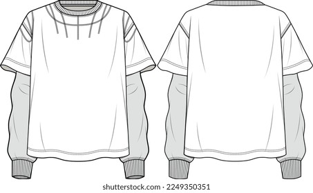 TEE SHIRTS WITH FULL SLEEVE ROUND NECK FRONT AND BACK FASHION FLAT DESIGN VECTOR