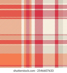 Tee textile fabric pattern, chequered plaid vector tartan. Fashionable check texture background seamless in light and orange colors palette.
