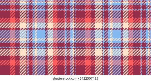 Tee texture background textile, row plaid check pattern. Pure tartan fabric vector seamless in red and blue color.