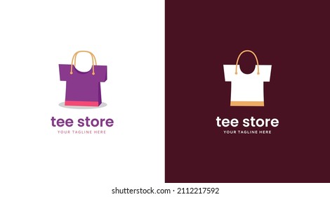 Tee tshirt store logo template with shopping bag icon in tshirt shape