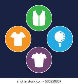 tee vector icons. Set of 4 tee filled icons such as T-shirt, sleeveless shirt