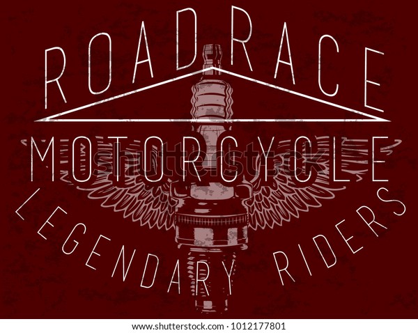 Tee Vintage Motorbike Race | Hand drawing\
| T-shirt Printing | Badge Applique\
Label