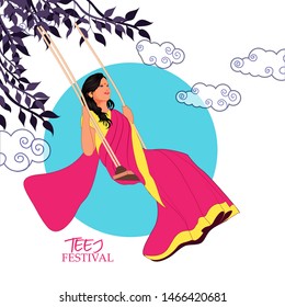 Teej Festival india. woman swing, worship of lord shiva