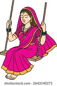 Mulheres Teej na ilustração do vetor de balanço