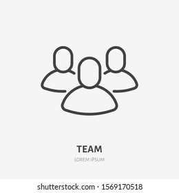 Teem flat line icon. Work group vector illustration. Thin sign of business teamwork, person pictogram.