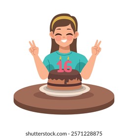 teen and birthday sixteen cake party isolated