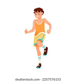 Teen Boy Character Jogging Doing Sport Exercise Vector Illustration