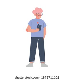 Teen Boy with Gamepad Controller Cartoon Style Vector Illustration