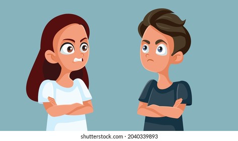 Teen Boy and Girl Arguing with Each Other Vector Cartoon. Teenagers fighting passive aggressively having communication problems and not talking
