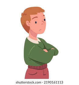 Teen Boy with Grumpy Face and Folded Arms Having Problematic Communication with Parent Vector Illustration