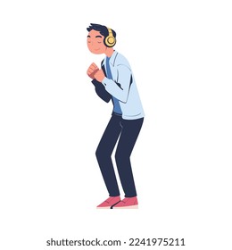 Teen Boy with Headphones Listening to Music and Dancing Vector Illustration