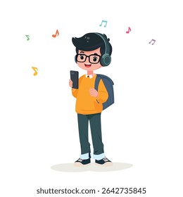 teen boy listening to music cartoon vector illustration	