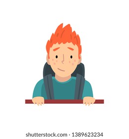 Teen Boy Looking Out from Behind Brick Wall Cartoon Vector Illustration