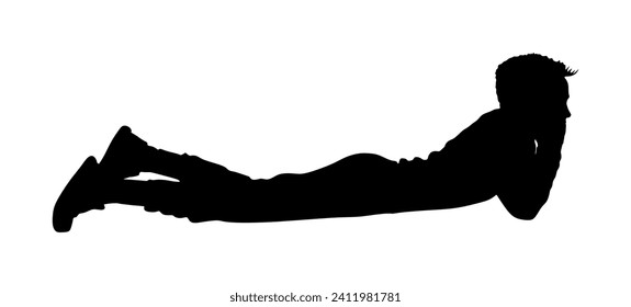 Teen boy in love lying on the ground and thinks about girl vector silhouette isolated on white background. Daydream kid after school. Carefree child enjoy in summer day. Lazy boy sleeping and dream.