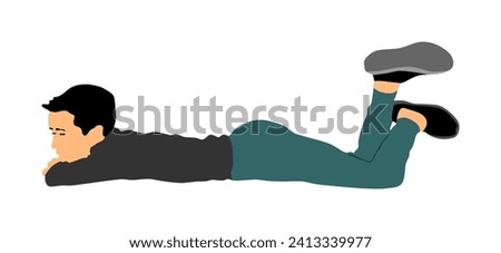 Teen boy in love lying on the ground and thinks about girl vector illustration isolated on white background. Daydream kid after school. Carefree child enjoy in summer day. Lazy boy sleeping and dream.