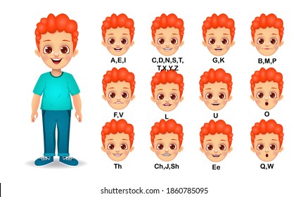 teen boy mouth animation and Alphabet pronunciation set vector