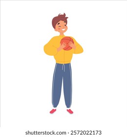 Teen Boy Play Basketball at Sport Lesson Vector Illustration