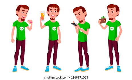 Teen Boy Poses Set Vector. Fun, Cheerful.  For Web, Poster, Booklet Design. Isolated Cartoon Illustration
