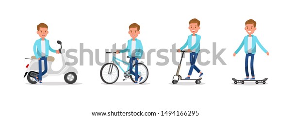 Teen Boy Riding Motorcycles Bicycles Skateboards Stock Vector (Royalty ...