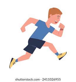 Teen Boy Running Engaged in Sport Activity Doing Physical Exercise Vector Illustration