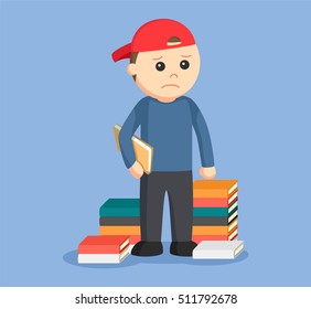 teen boy sad with school books
