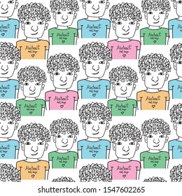 Teen boy seamless pattern vector background, fabric fashion design