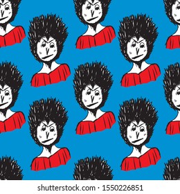 Teen boy seamless pattern vector background, fabric fashion design, color background, hand drawn doodle cartoon, fashion