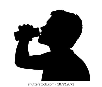 Teen Boy Silhouette Drinking Fluid From Can   