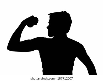 Teen Boy Silhouette Exercising Muscles with Dumbbell