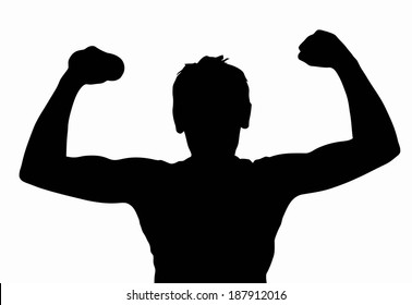 Teen Boy Silhouette Exercising Muscles with Dumbbell